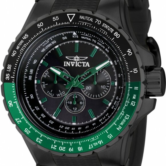 Men's Aviator Watch Quartz 39308 Everyday Wear - Silicone Band Black Dial 50mm - Picture 1 of 7